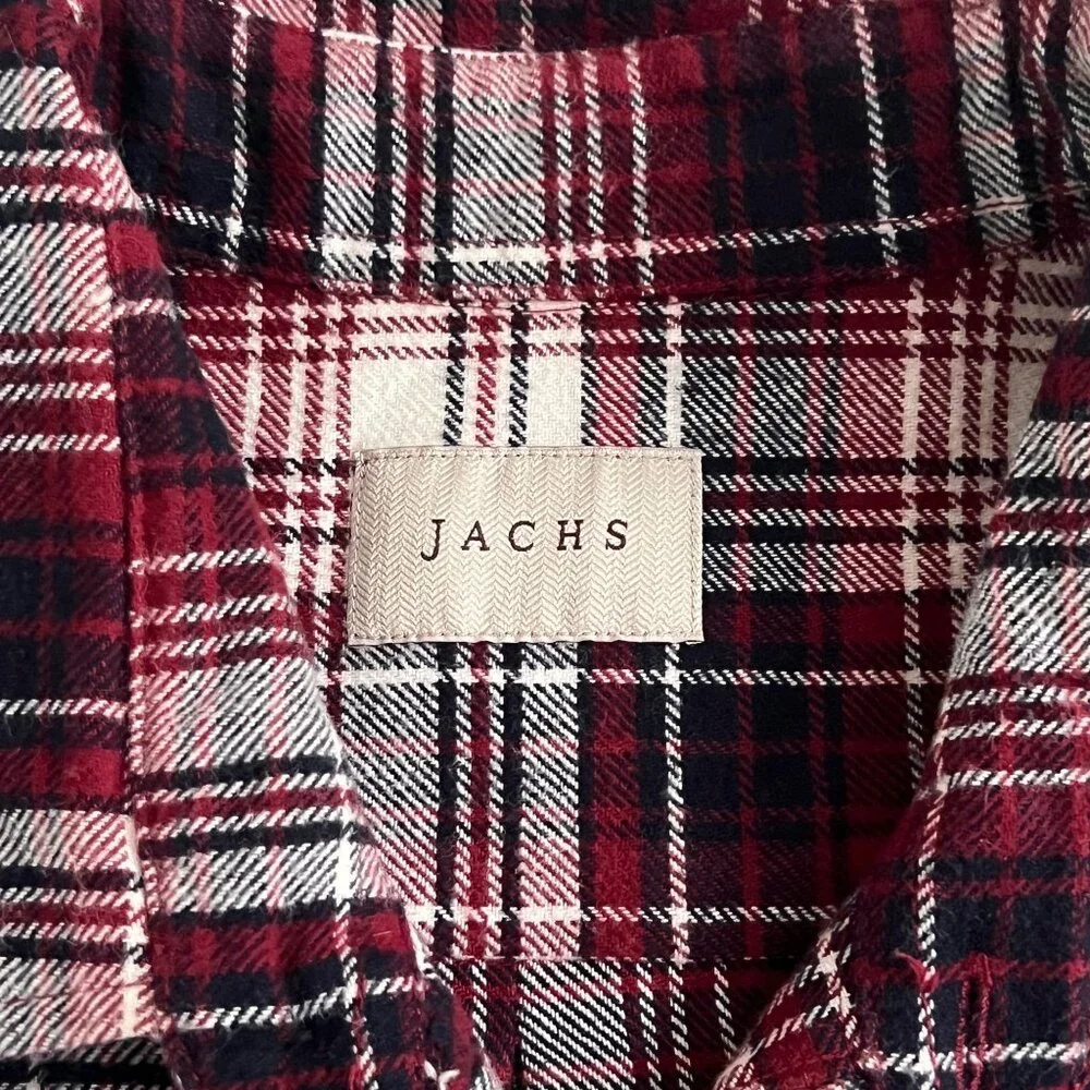 Jachs Tartan Plaid Red Flannel Button Up Shirt Mens 2XL Pockets Casual Outdoor